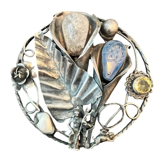 Large abstract sterling silver brooch - Picture 2 of 4